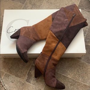 Tagon, brand new, tall, velvet, multi brown, boots